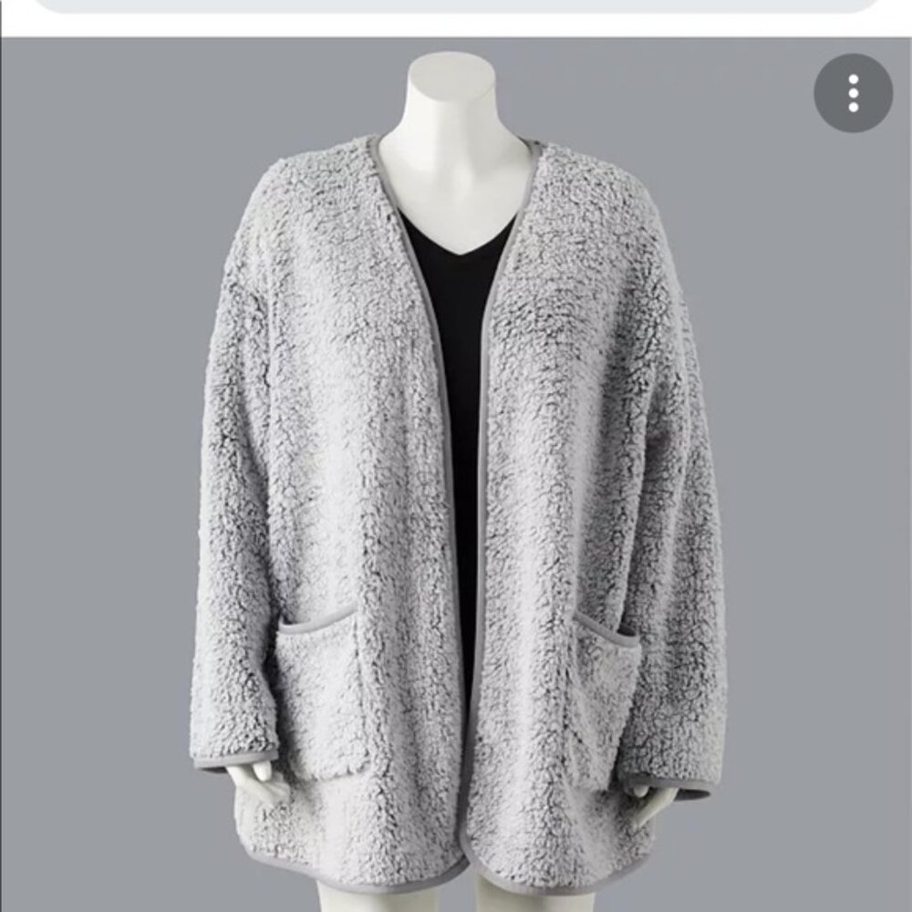 NEW Women Simply Vera Vera Wang Sherpa Faux Fur Plush Sleep Cardigan Bed Jacket - Picture 2 of 12
